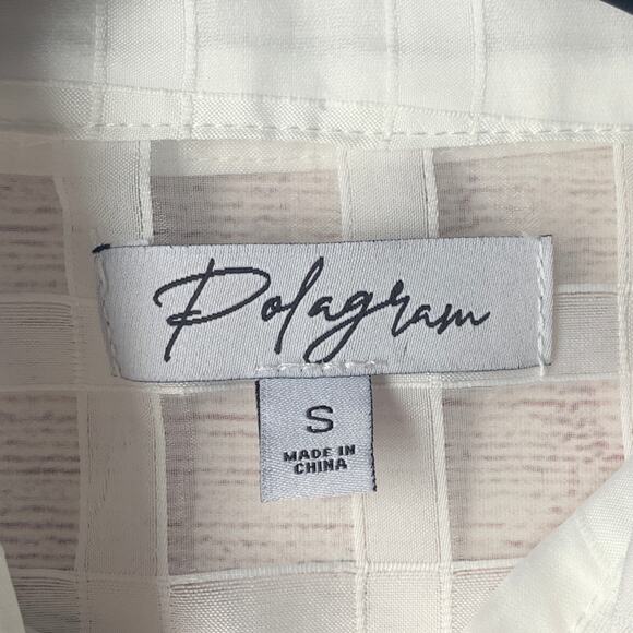 Polagram White Lattice Button Down Blouse Long Sleeve Pouf Shoulders Size Small - Picture 9 of 14